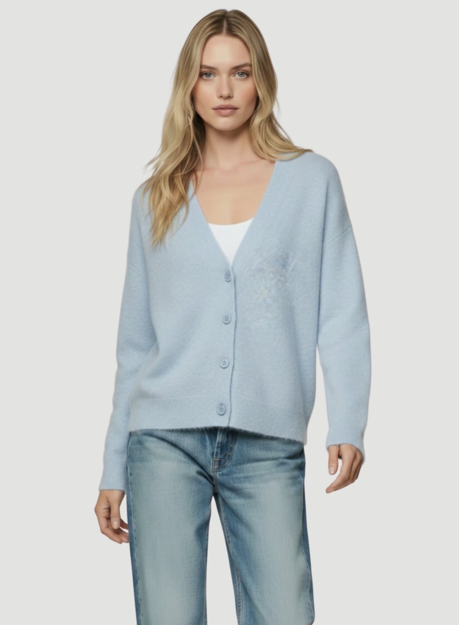 Cashmere Silk V-Neck Cardigan Soft Layer T Shirt for Women MILK