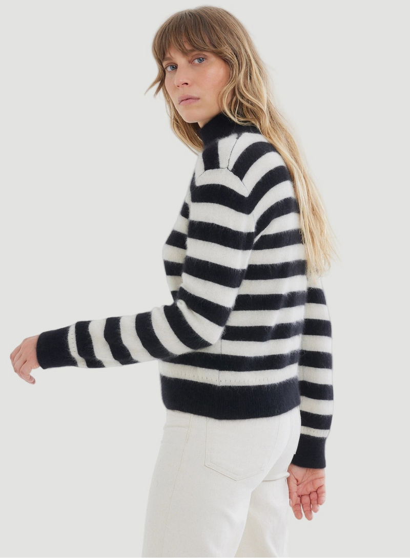 Ultra Soft Stripe Long Sleeve Pullover Mock Neck Sweater