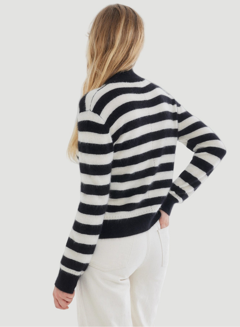 Ultra Soft Stripe Long Sleeve Pullover Mock Neck Sweater