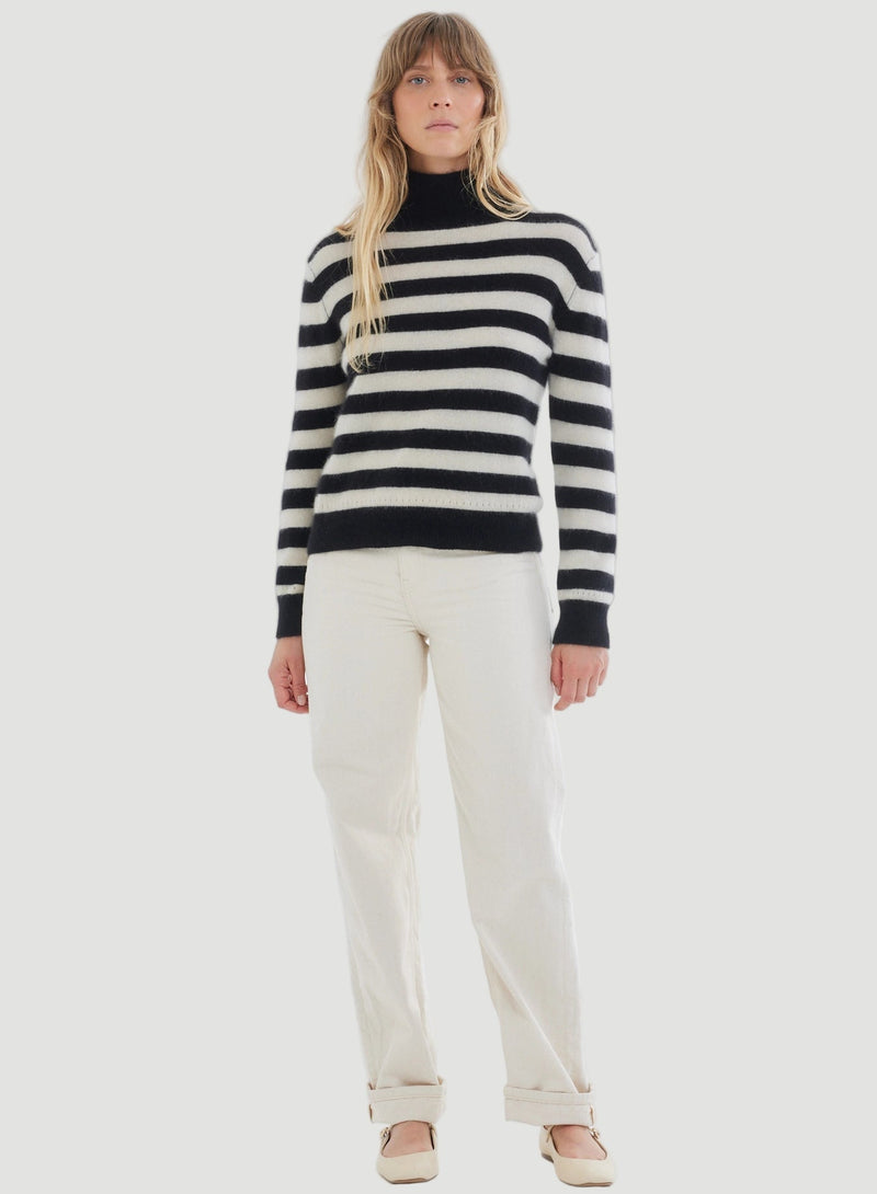 Ultra Soft Stripe Long Sleeve Pullover Mock Neck Sweater