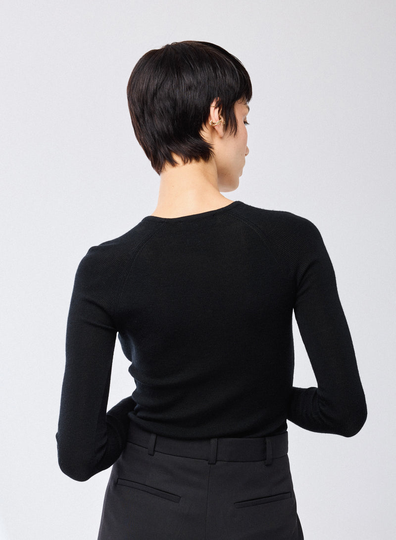Merino Silk Micro Rib Long Sleeve Knit Crewneck