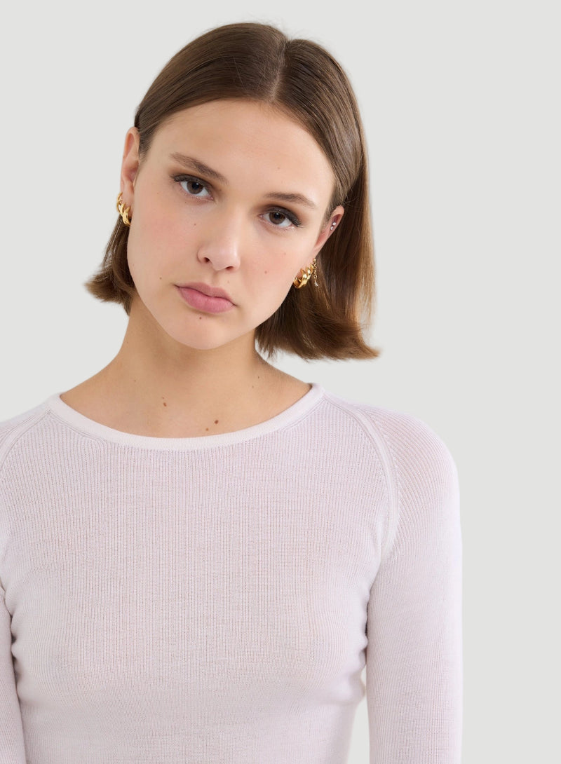 Merino Silk Micro Rib Long Sleeve Knit Crewneck