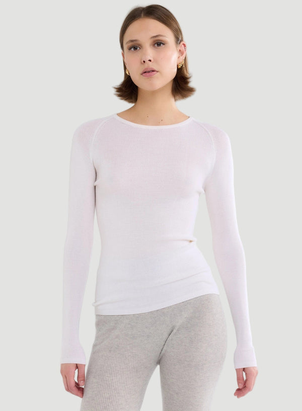 Merino Silk Micro Rib Long Sleeve Knit Crewneck