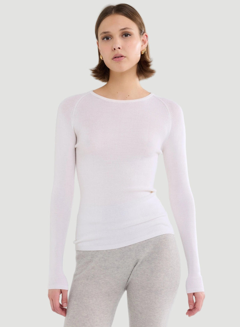Merino Silk Micro Rib Long Sleeve Knit Crewneck