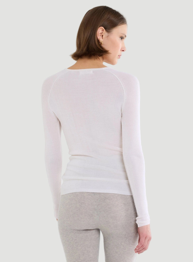 Merino Silk Micro Rib Long Sleeve Knit Crewneck