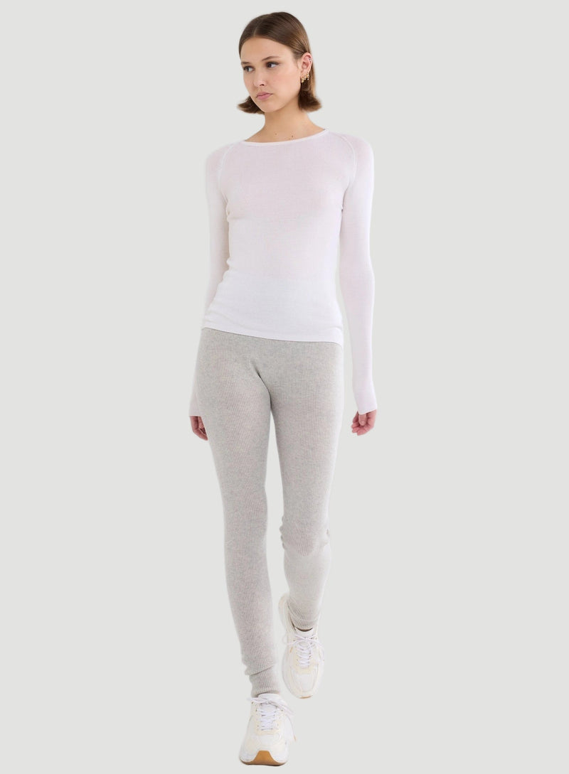 Merino Silk Micro Rib Long Sleeve Knit Crewneck
