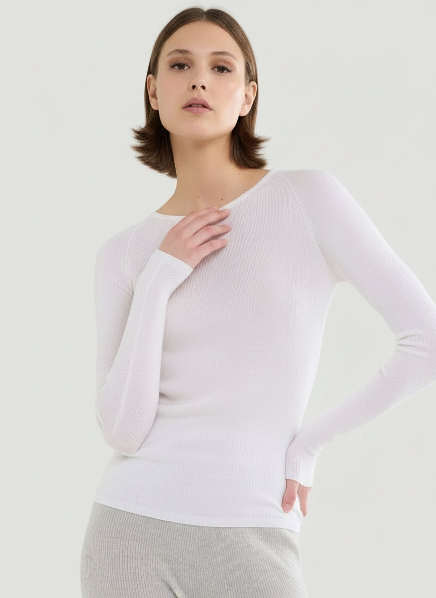 Merino Silk Micro Rib Long Sleeve Knit Crewneck – Majestic Filatures ...