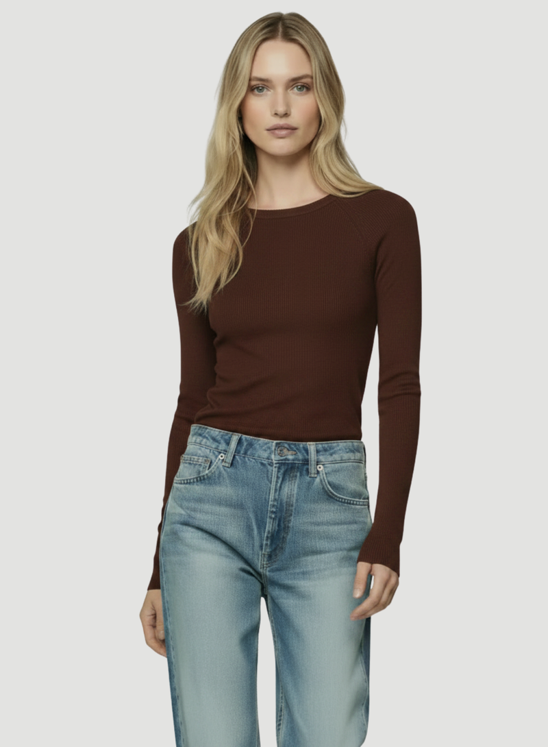 Merino Silk Micro Rib Long Sleeve Knit Crewneck T-Shirt – Majestic ...