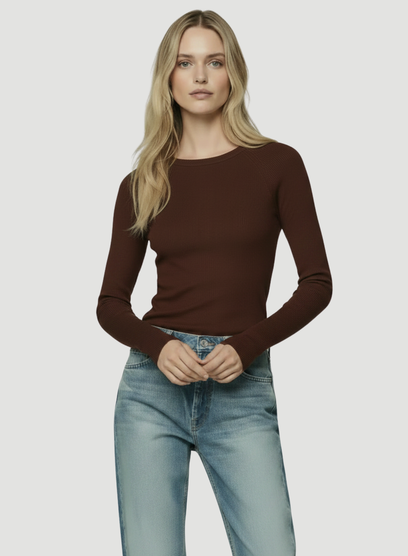 Merino Silk Micro Rib Long Sleeve Knit Crewneck T-Shirt – Majestic ...