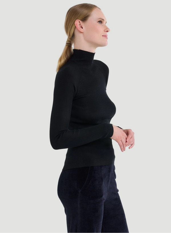 Merino Silk Micro Rib Long Sleeve Knit Mock Neck