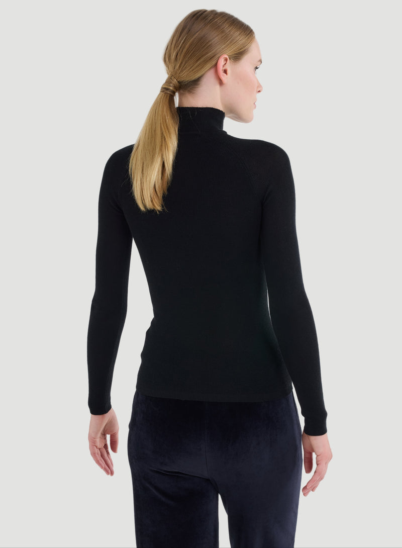 Merino Silk Micro Rib Long Sleeve Knit Mock Neck