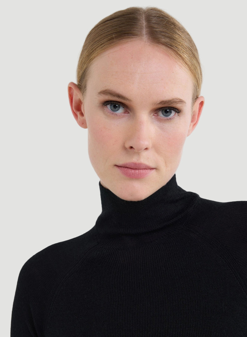 Merino Silk Micro Rib Long Sleeve Knit Mock Neck