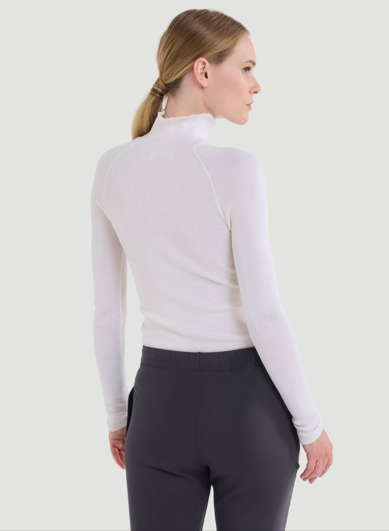 Merino Silk Micro Rib Long Sleeve Knit Mock Neck