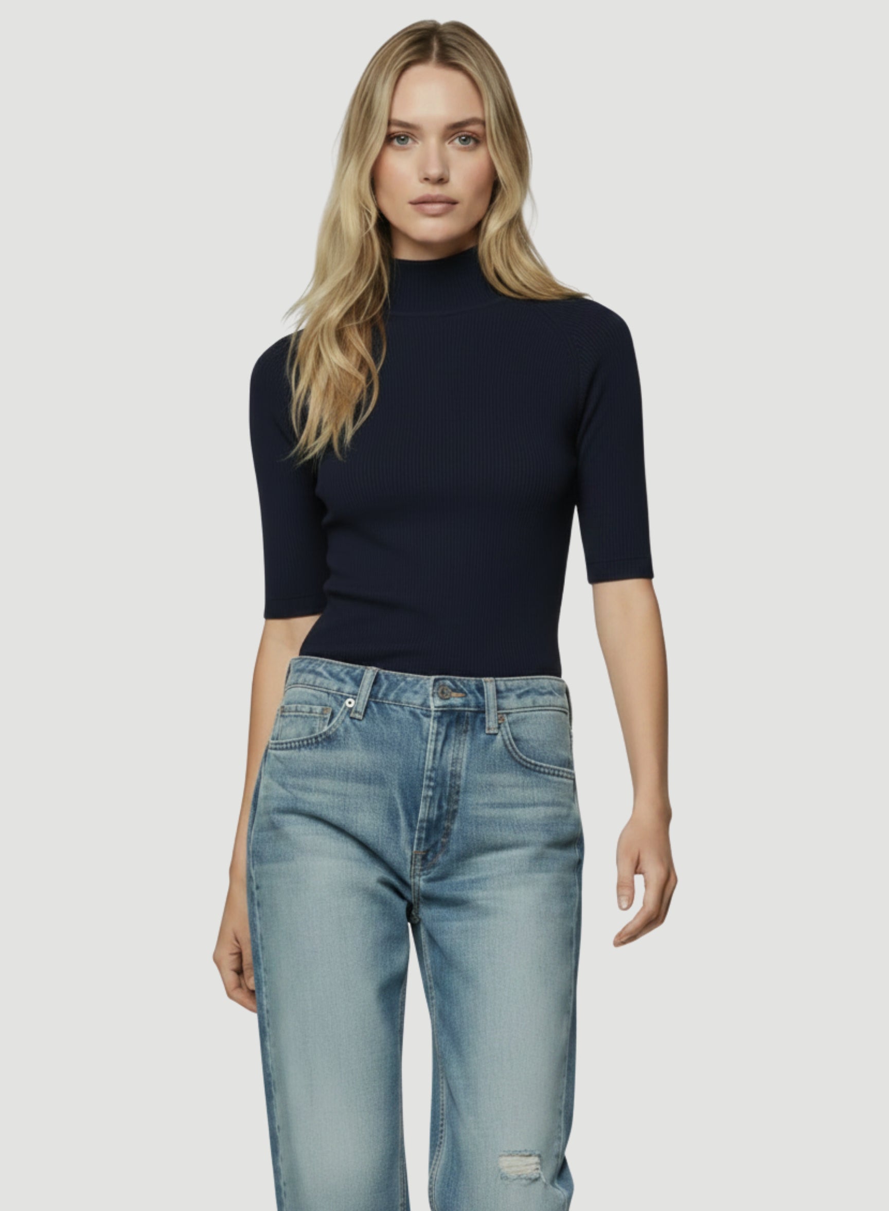 Merino Micro Rib Merino Silk Micro Rib Elbow Sleeve Knit Mockneck T-Shirt – Majestic ...