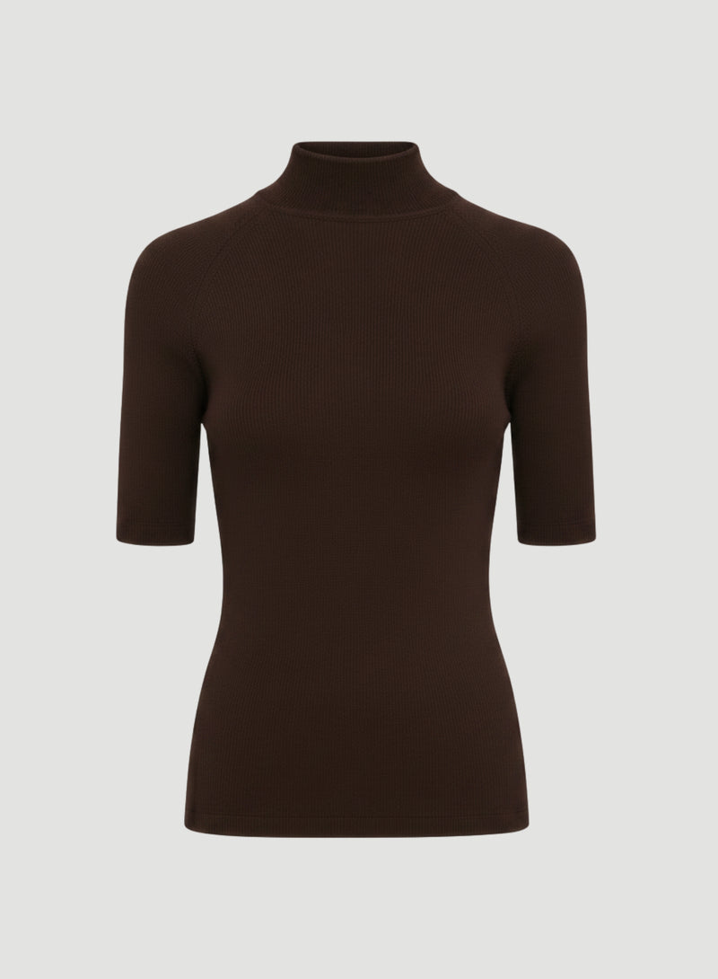 Merino Silk Micro Rib Elbow Sleeve Knit Mockneck T-Shirt – Majestic ...