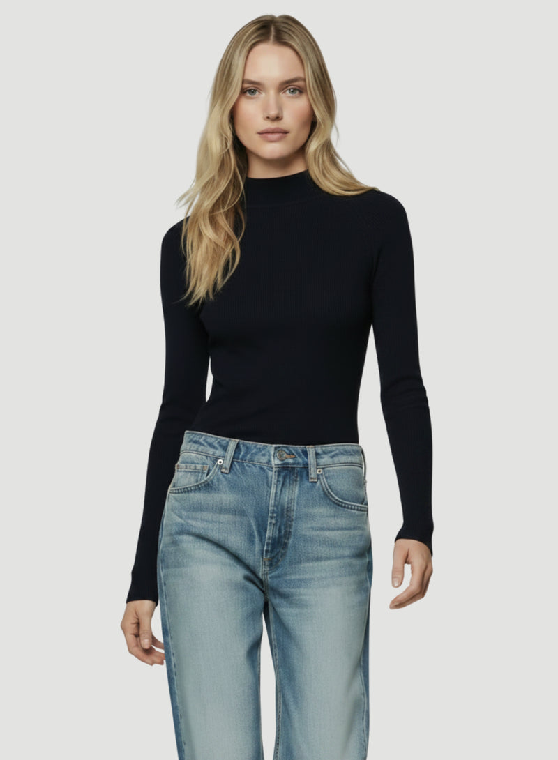 Merino Silk Micro Rib Long Sleeve Knit Mockneck T-Shirt – Majestic ...