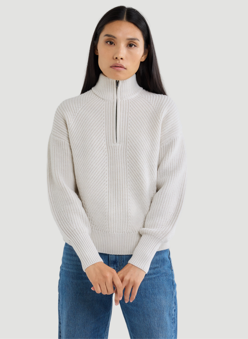 Merino Rib Knit Long Sleeve Half Zip Sweater