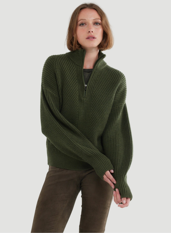 Merino Rib Knit Long Sleeve Half Zip Sweater