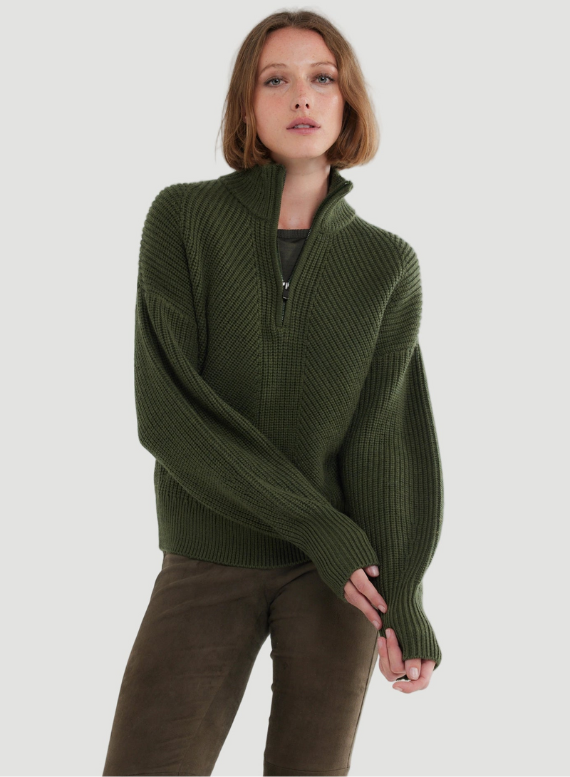 Merino Rib Knit Long Sleeve Half Zip Sweater