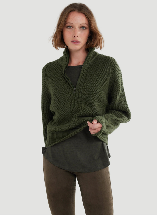 Merino Rib Knit Long Sleeve Half Zip Sweater