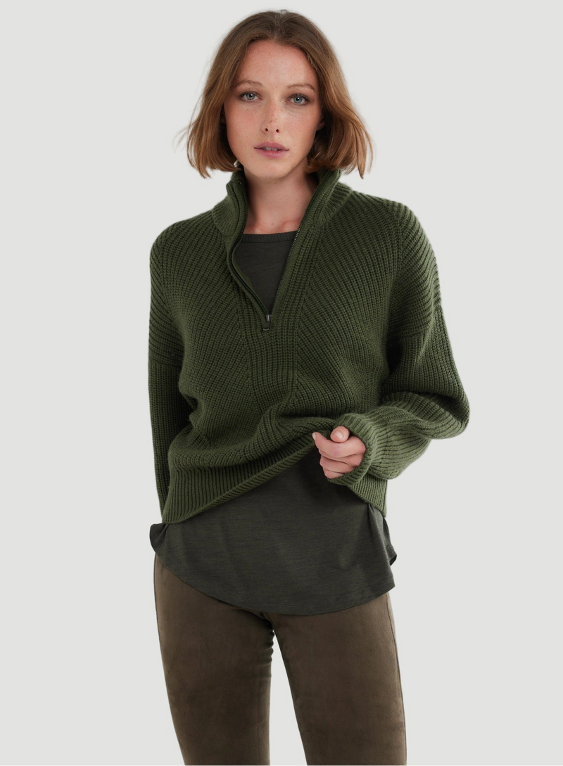 Merino Rib Knit Long Sleeve Half Zip Sweater