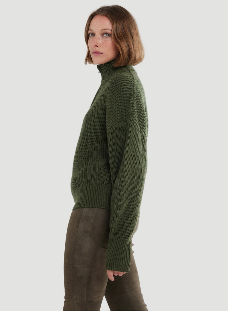 Merino Rib Knit Long Sleeve Half Zip Sweater