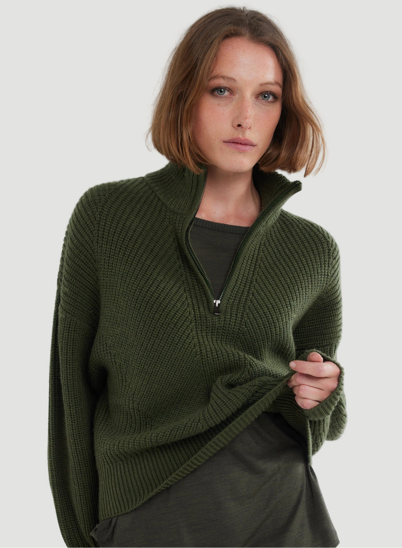 Merino Rib Knit Long Sleeve Half Zip Sweater