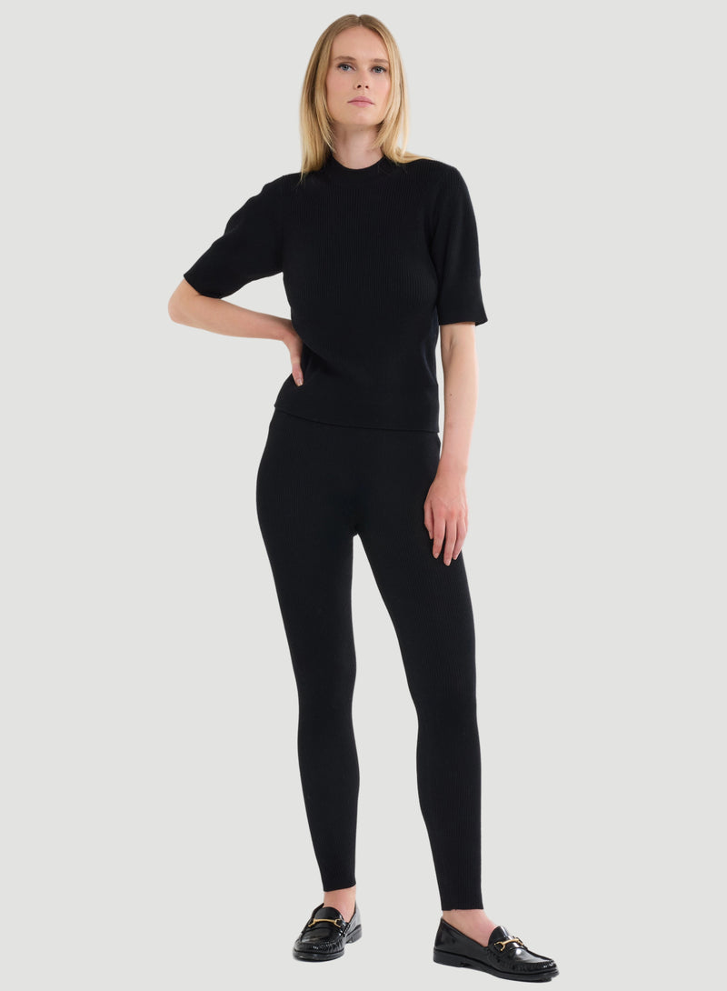 Merino Micro Rib Knit Elbow Sleeve Sleeve Sweater