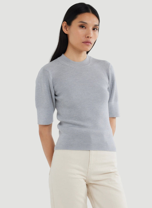 Merino Micro Rib Knit Elbow Sleeve Sleeve Sweater