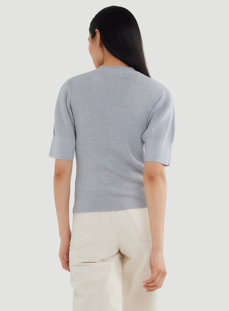 Merino Micro Rib Knit Elbow Sleeve Sleeve Sweater