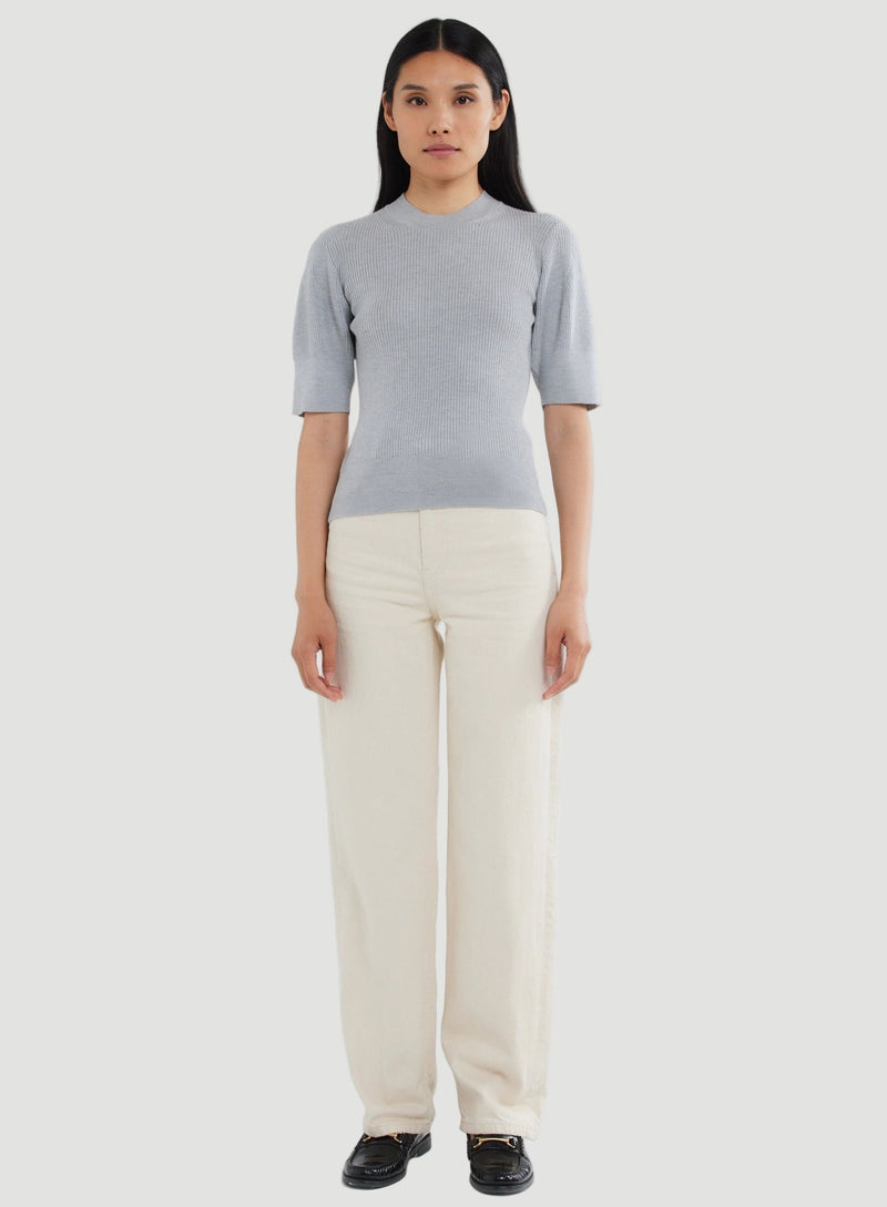 Merino Micro Rib Knit Elbow Sleeve Sleeve Sweater