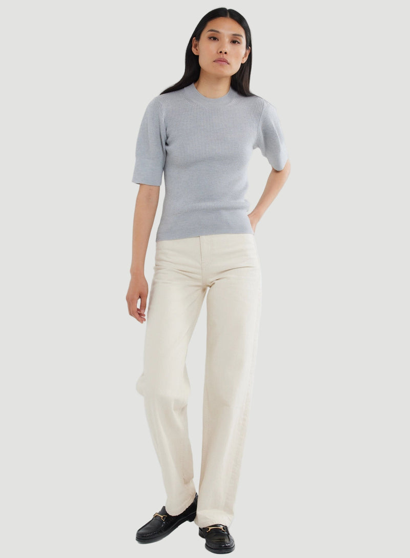 Merino Micro Rib Knit Elbow Sleeve Sleeve Sweater