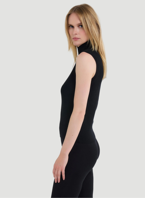 Merino Micro Rib Knit Sleeveless Mock Neck