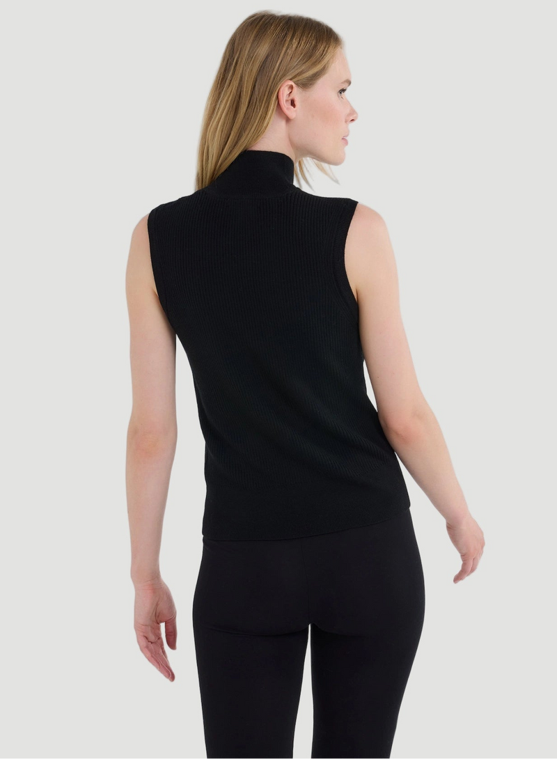 Merino Micro Rib Knit Sleeveless Mock Neck