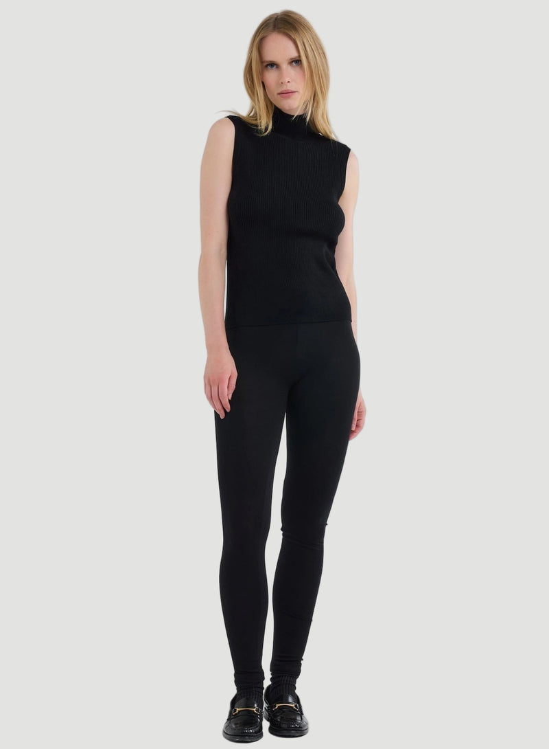 Merino Micro Rib Knit Sleeveless Mock Neck