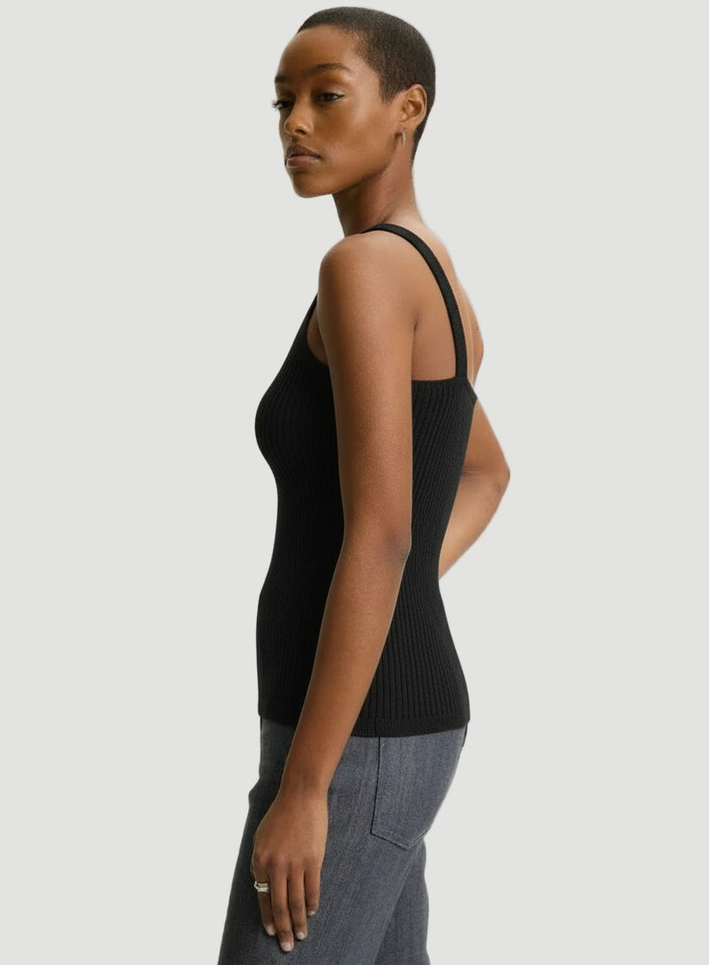 Metallic Micro Rib Knit V-Neck Tank