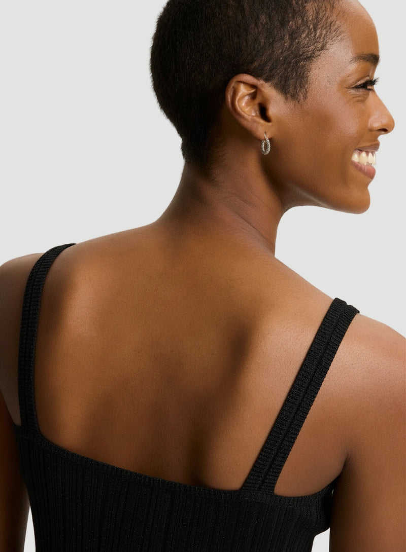 Metallic Micro Rib Knit V-Neck Tank