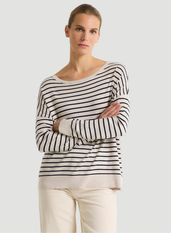 Organic Cotton Knit Stripe Long Sleeve Boatneck