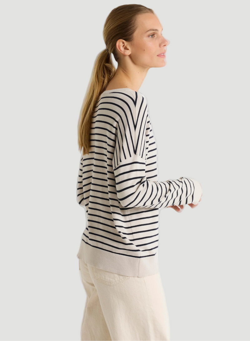 Organic Cotton Knit Stripe Long Sleeve Boatneck