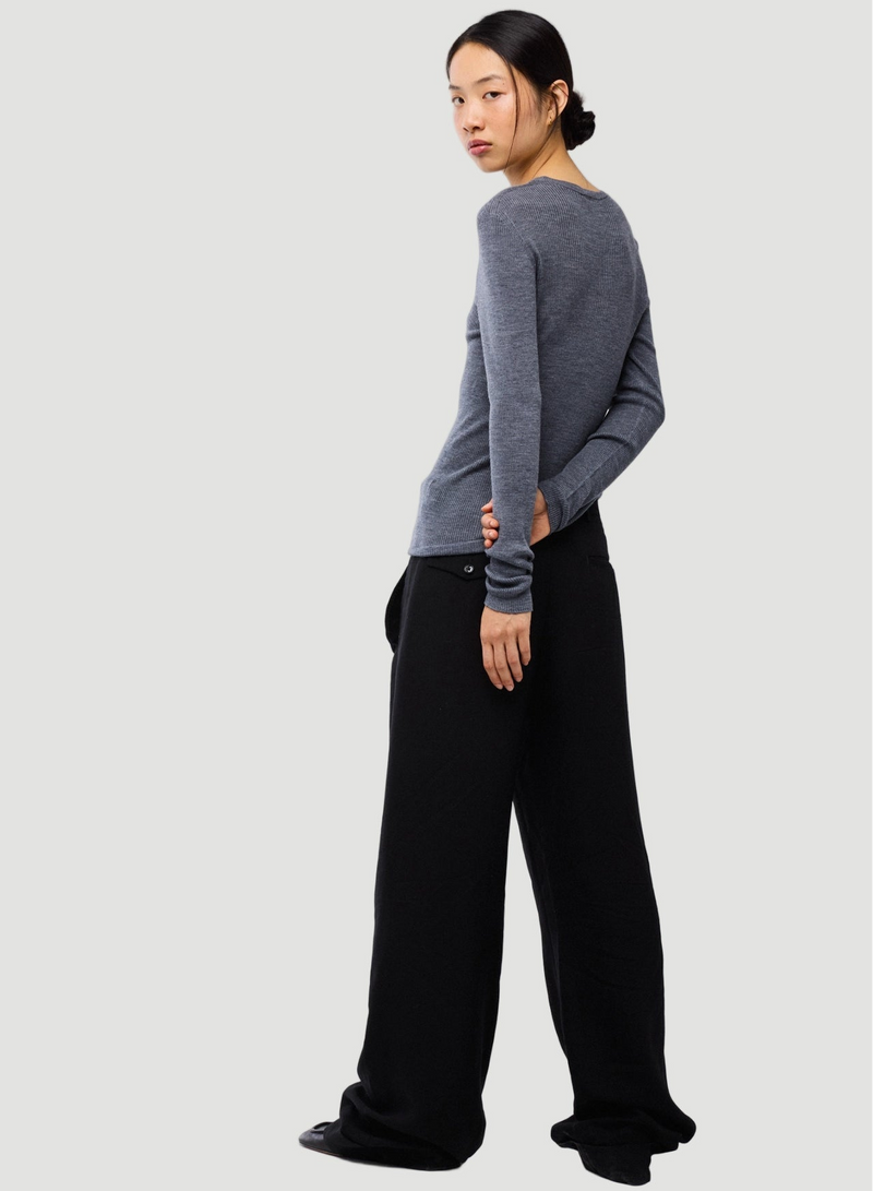 Merino Superfine Rib Knit Long Sleeve Crewneck T-Shirt