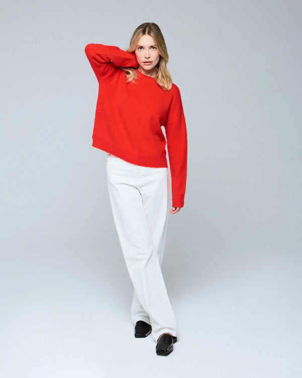 Wool Cashmere Knit Long Sleeve Pullover Crewneck Sweater