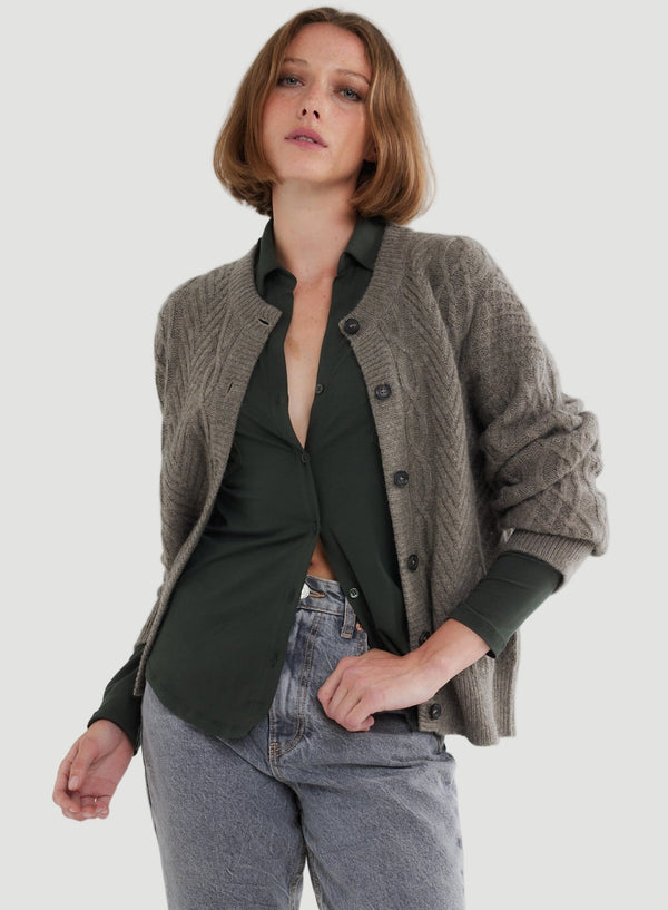 Novelty Wool Long Sleeve Cable Crewneck Cardigan