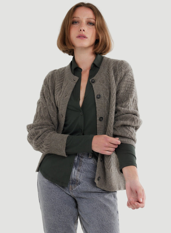 Novelty Wool Long Sleeve Cable Crewneck Cardigan