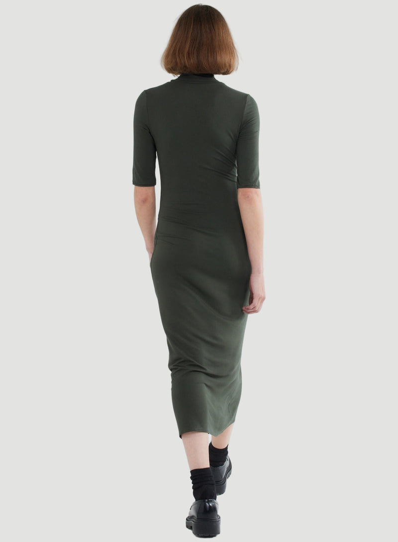 Soft Touch Elbow Sleeve Mock Neck Midi Dress