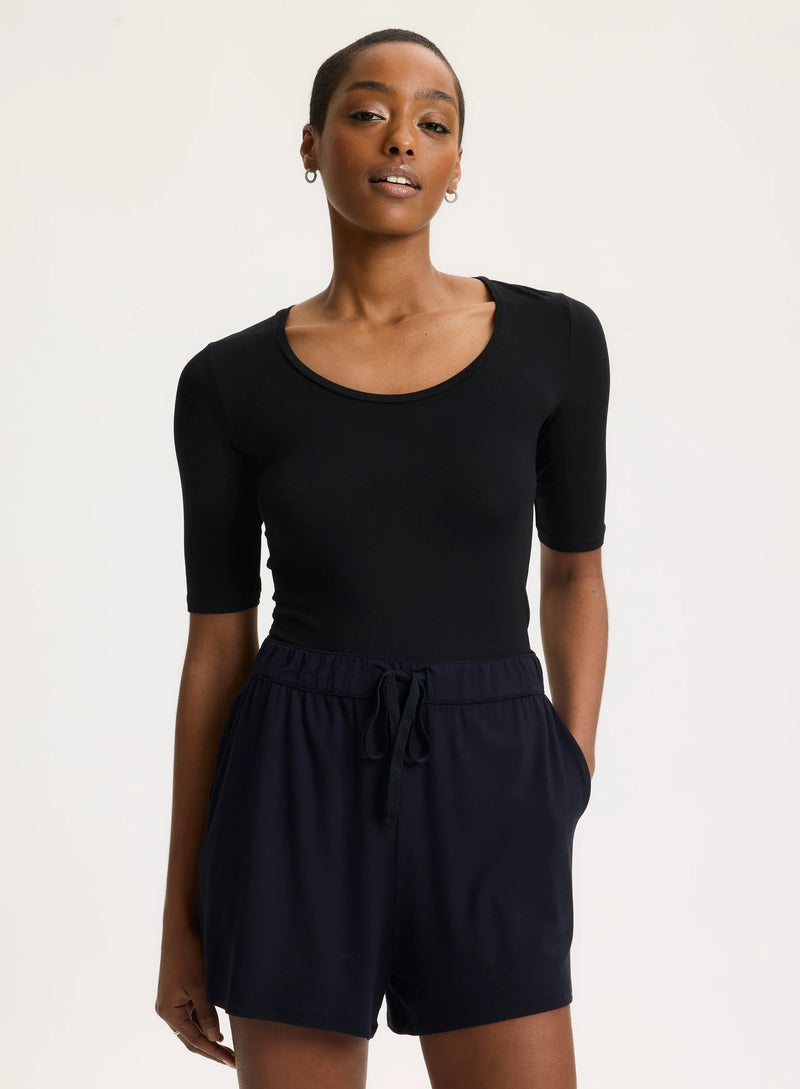 Soft Touch Elbow Sleeve Scoop Neck T-Shirt