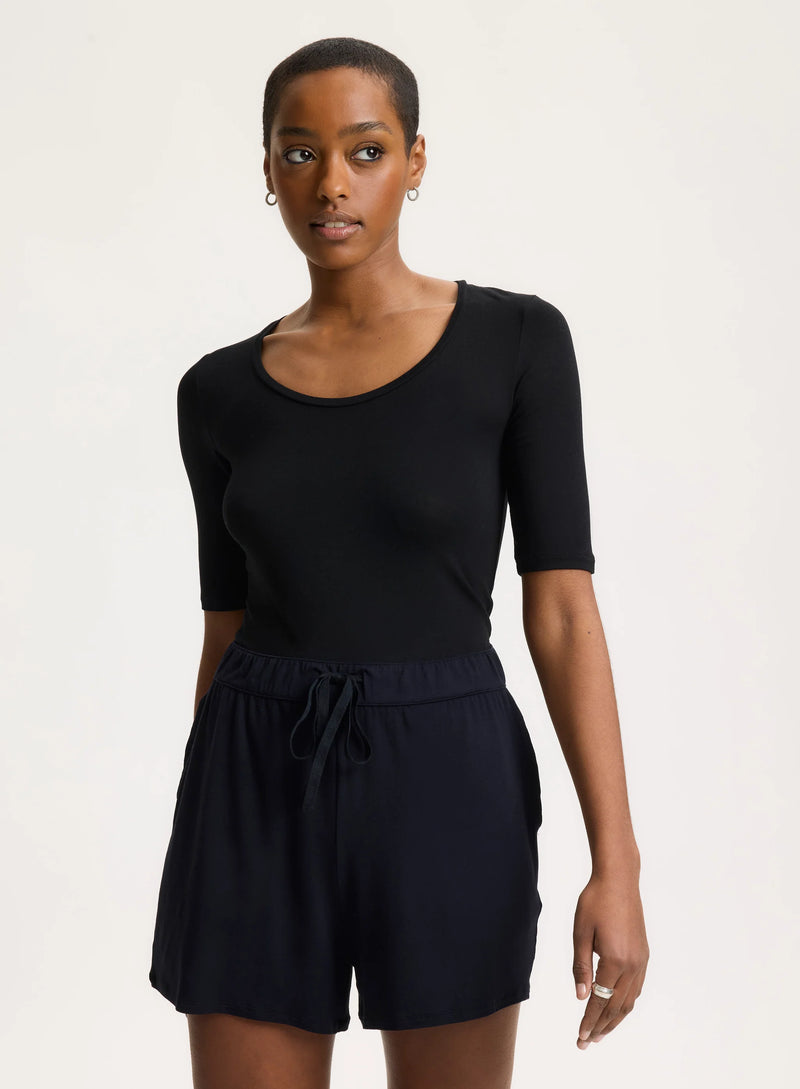 Soft Touch Elbow Sleeve Scoop Neck T-Shirt