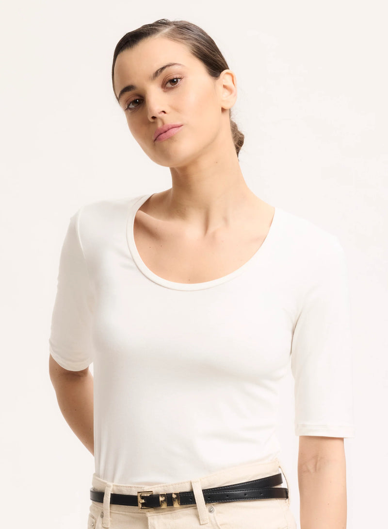 Soft Touch Elbow Sleeve Scoop Neck T-Shirt