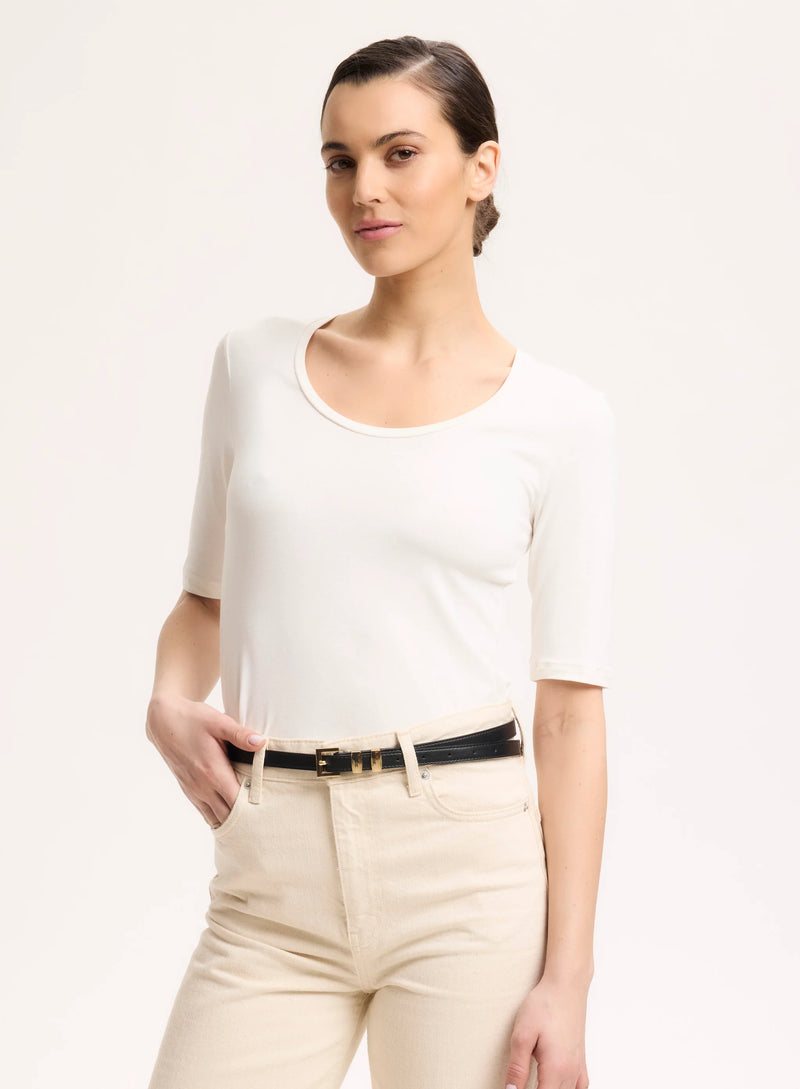 Soft Touch Elbow Sleeve Scoop Neck T-Shirt