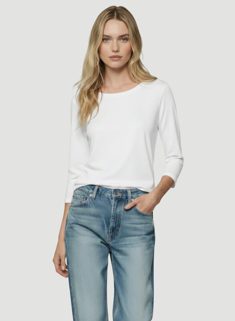 Soft Touch Relaxed 3/4 Sleeve Boatneck T-Shirt