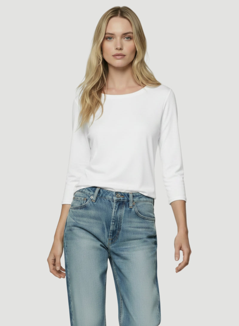 Soft Touch Relaxed 3/4 Sleeve Boatneck T-Shirt